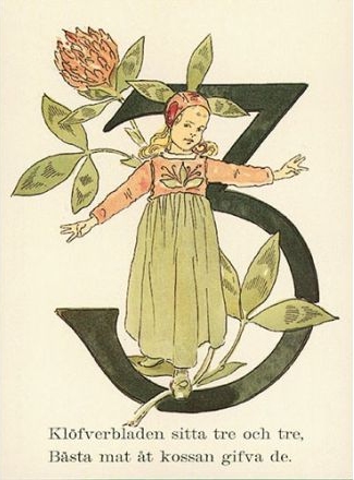 Blumenziffern (Ottilia Adelborg) - hier Zahl '3' - Postkarte A 6